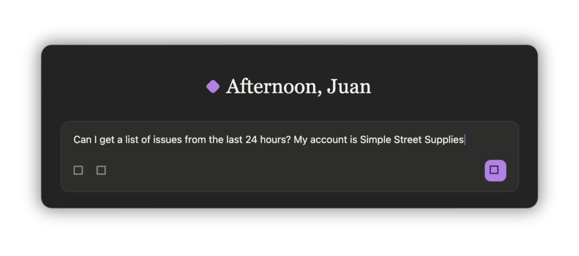 A screen showing an LLM chat open. The user has typed in a question about their integrations.